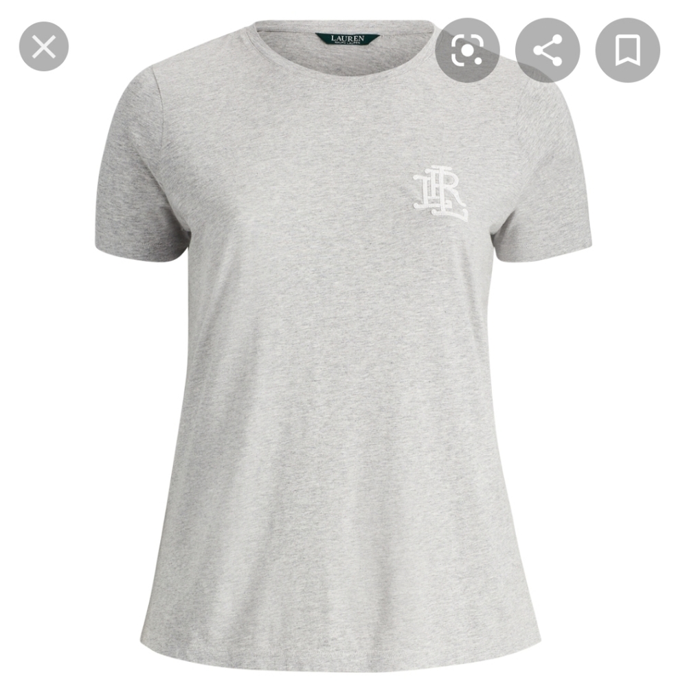 LAUREN Ralph Lauren Gray & White Beaded Logo Tee